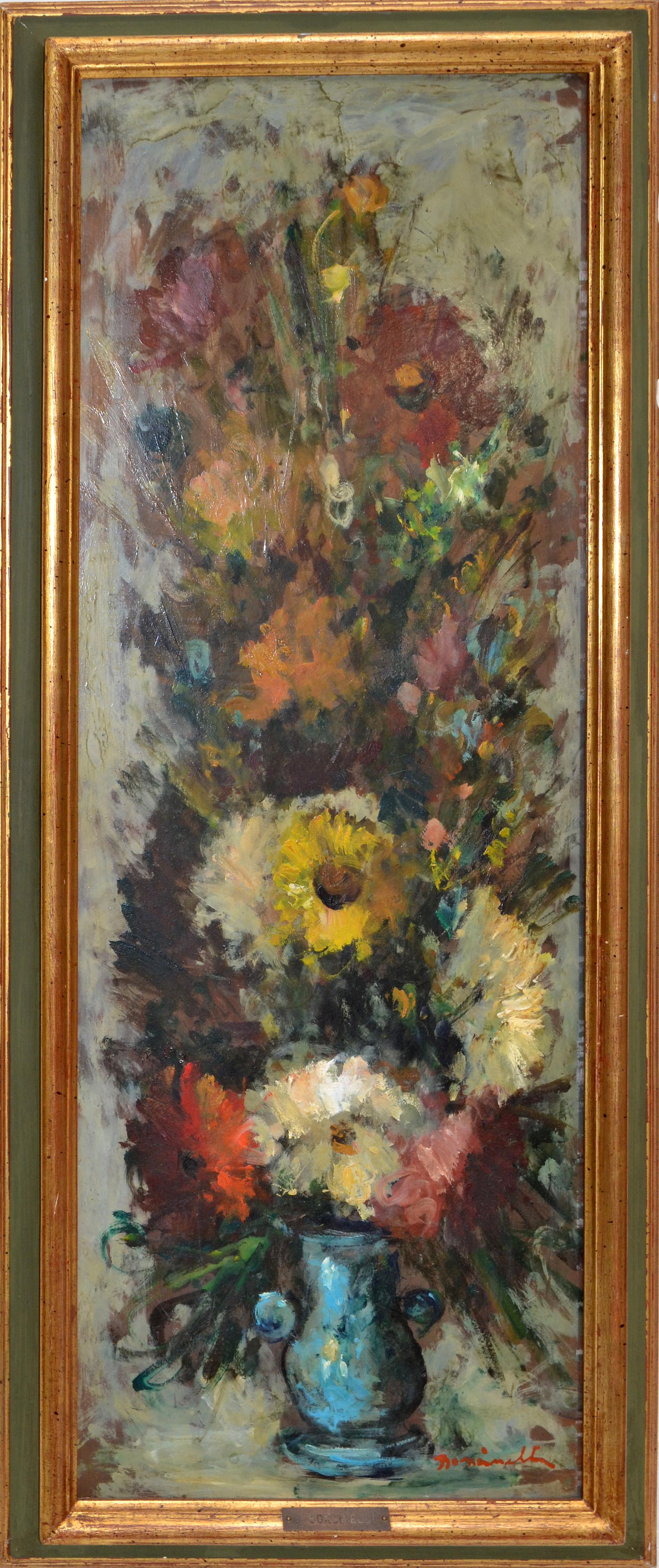 Mid-Century Modern Ornate Gilt Framed Oil Painting Floral Bouquet Still Life Signed G. Boncinelli  For Sale