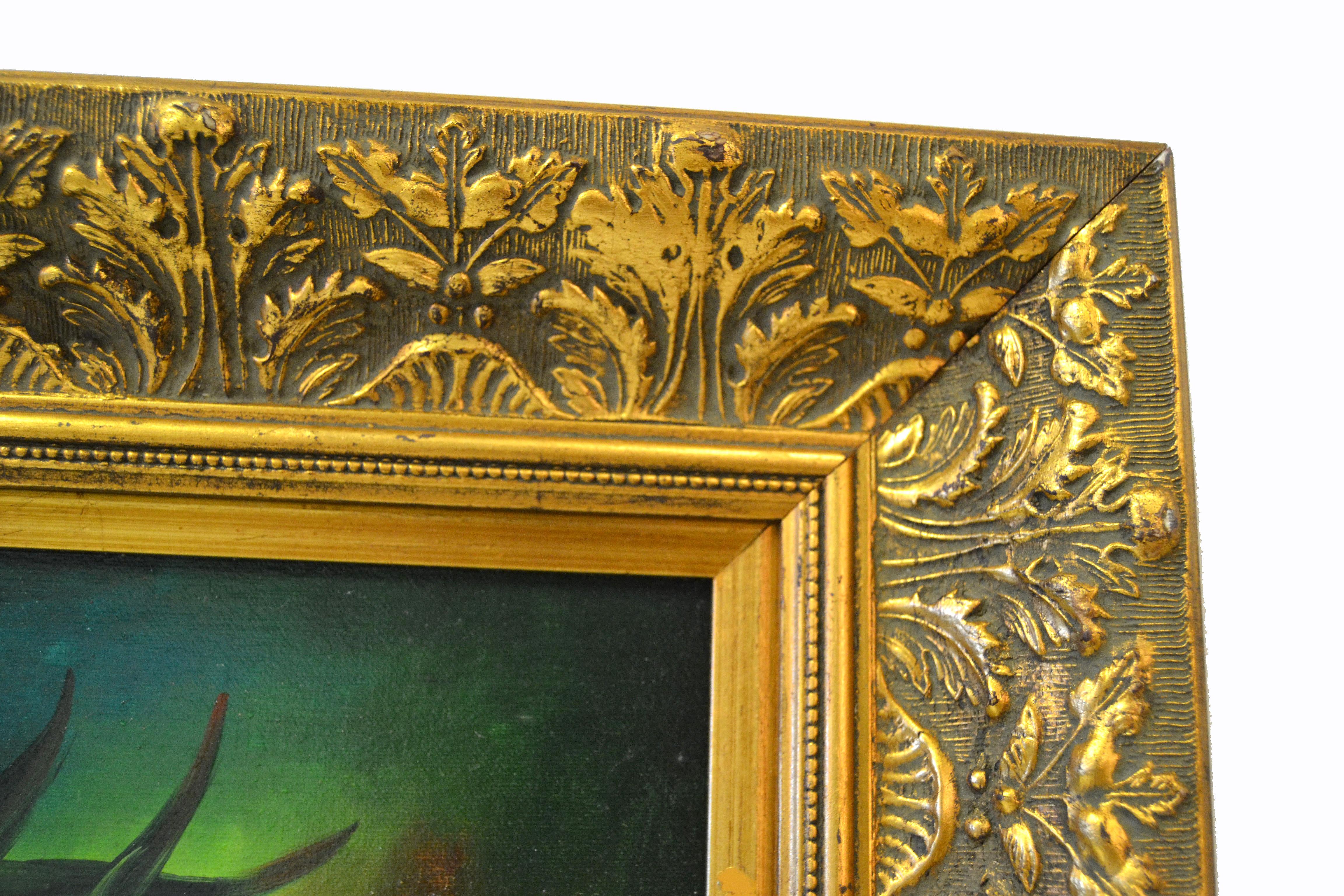 Cuadro al óleo con marco dorado adornado Floral Bouquet Still Life Firmado James Moran en venta 3