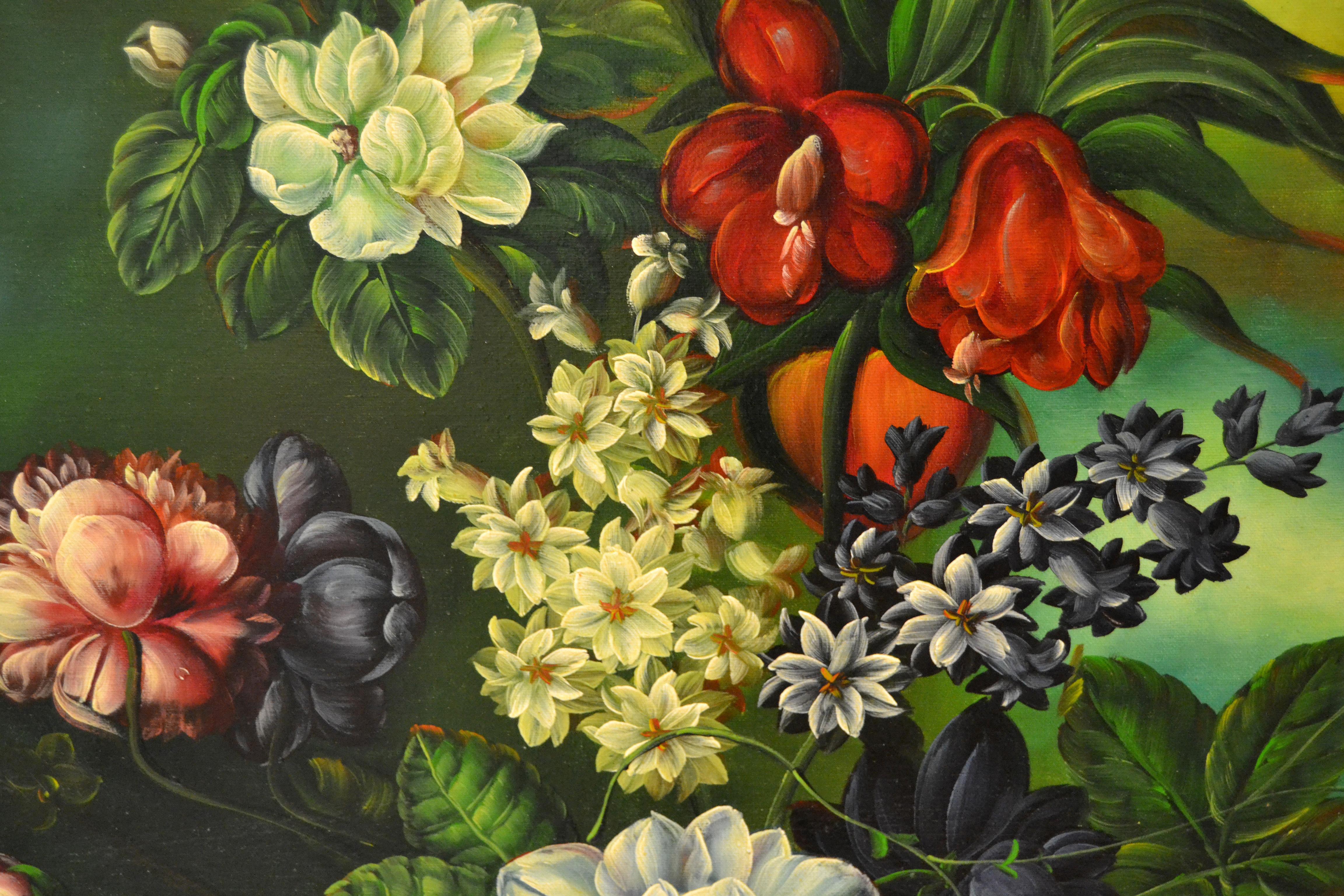 Cuadro al óleo con marco dorado adornado Floral Bouquet Still Life Firmado James Moran Estadounidense en venta
