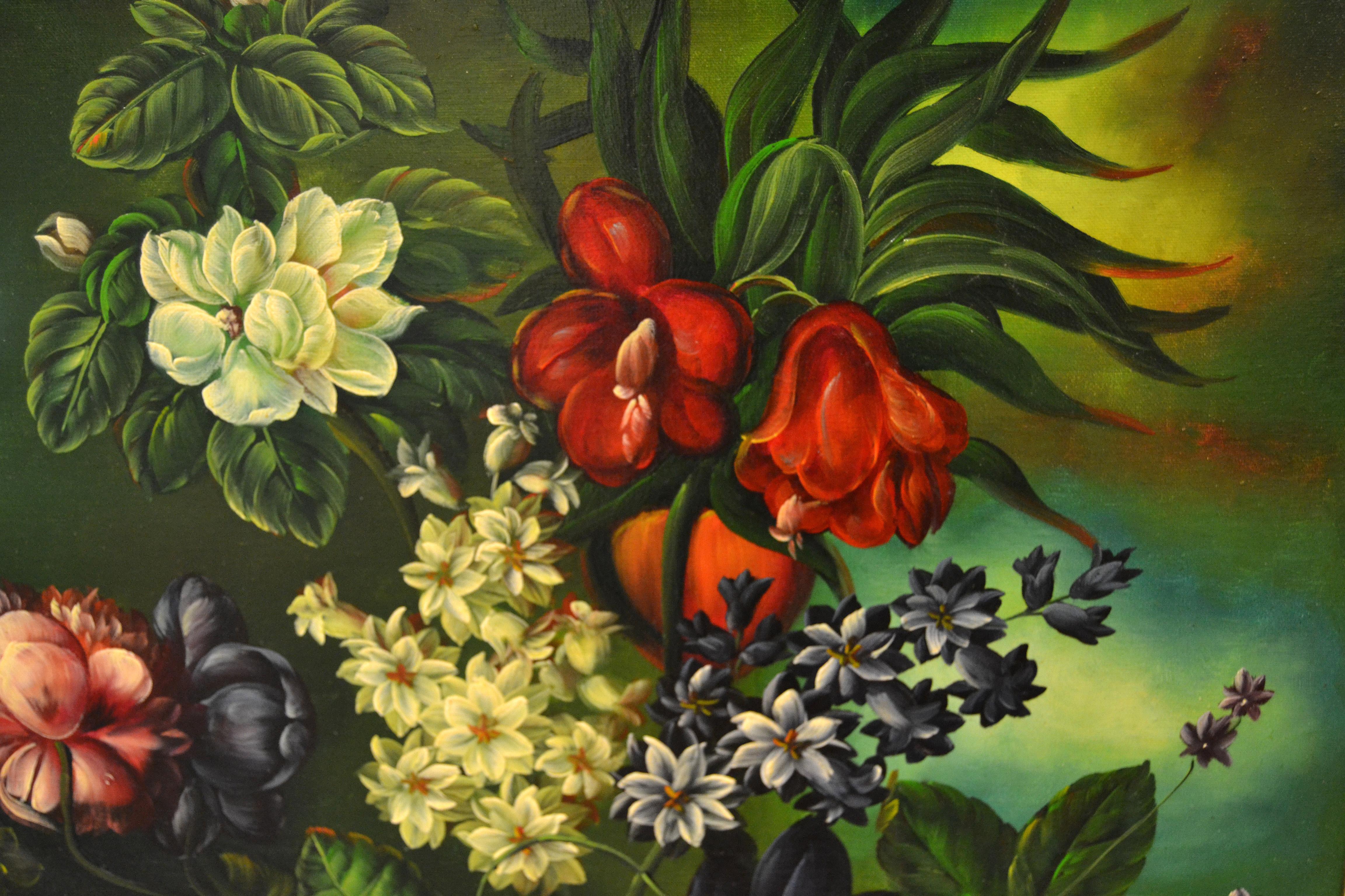 Cuadro al óleo con marco dorado adornado Floral Bouquet Still Life Firmado James Moran Dorado en venta