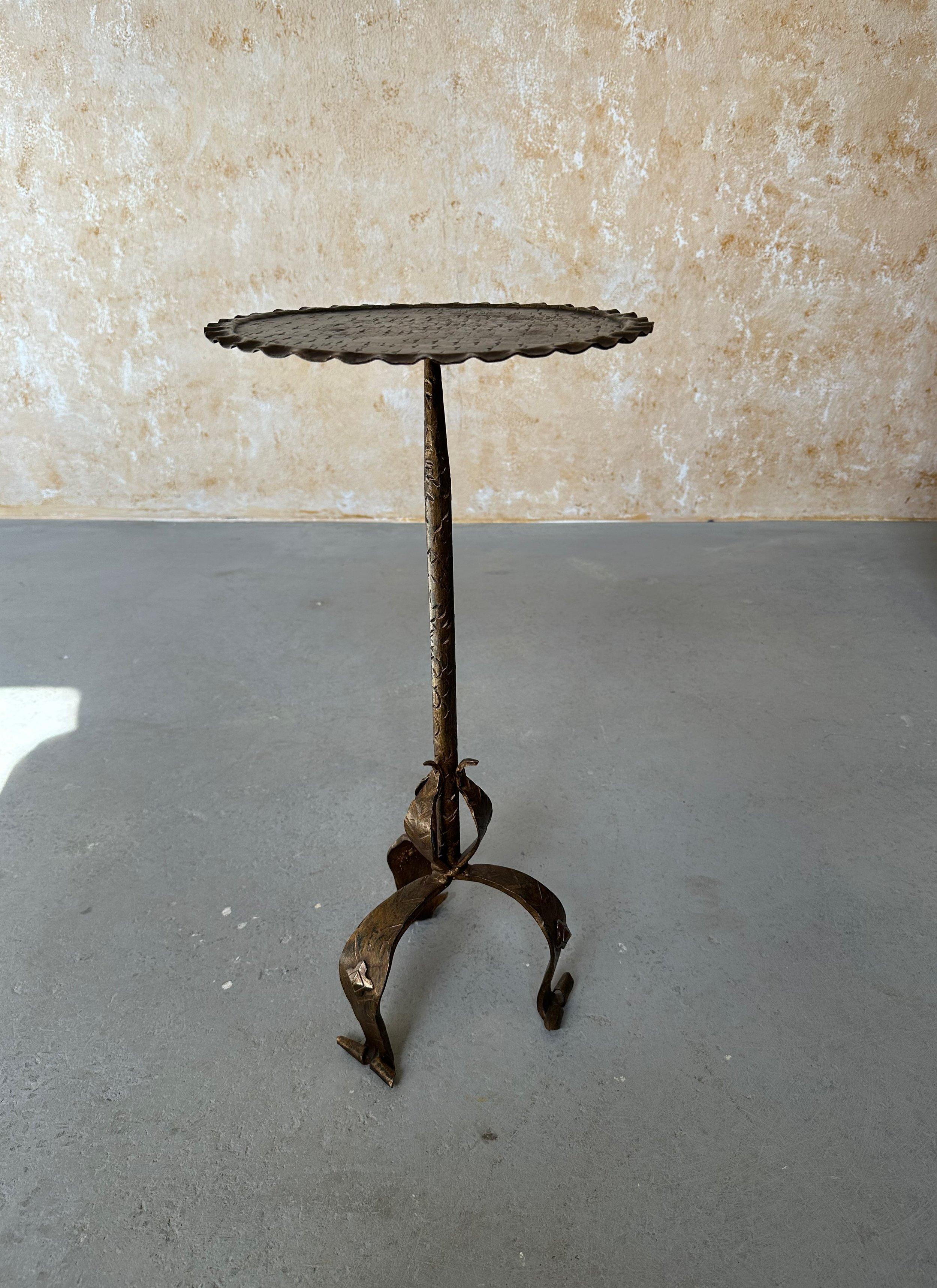 Spanish Ornate Gilt Iron Drinks Table with Floral Detail  For Sale