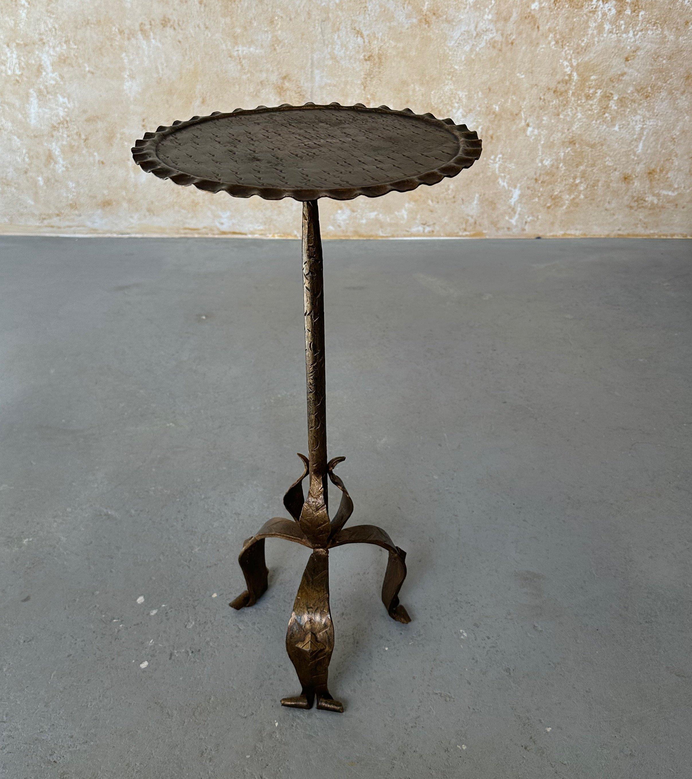 Contemporary Ornate Gilt Iron Drinks Table with Floral Detail  For Sale