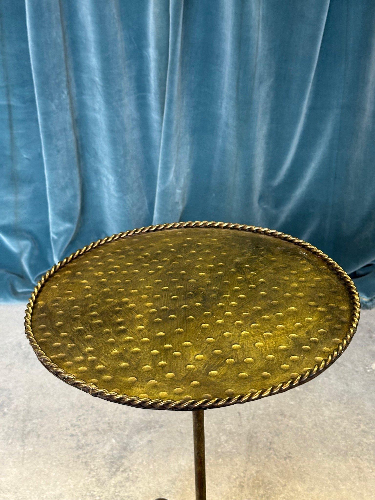 Ornate Gilt Iron Side Table with Hammered Top & Scrolled Legs For Sale 5