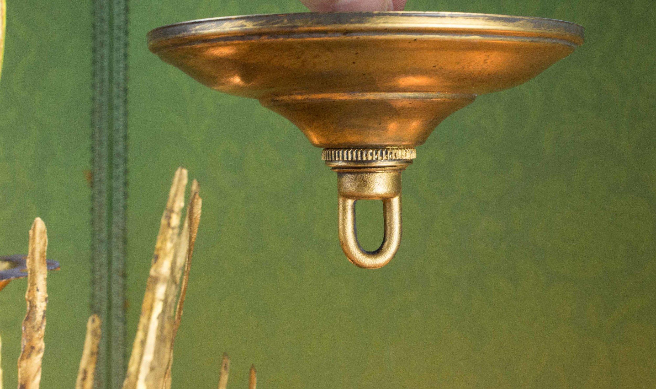 Ornate Gilt Metal Spanish 1940's Wheat Grass Chandelier 11