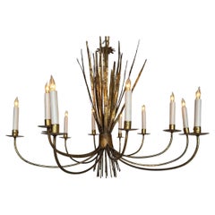Ornate Gilt Metal Spanish 1940's Wheat Grass Chandelier