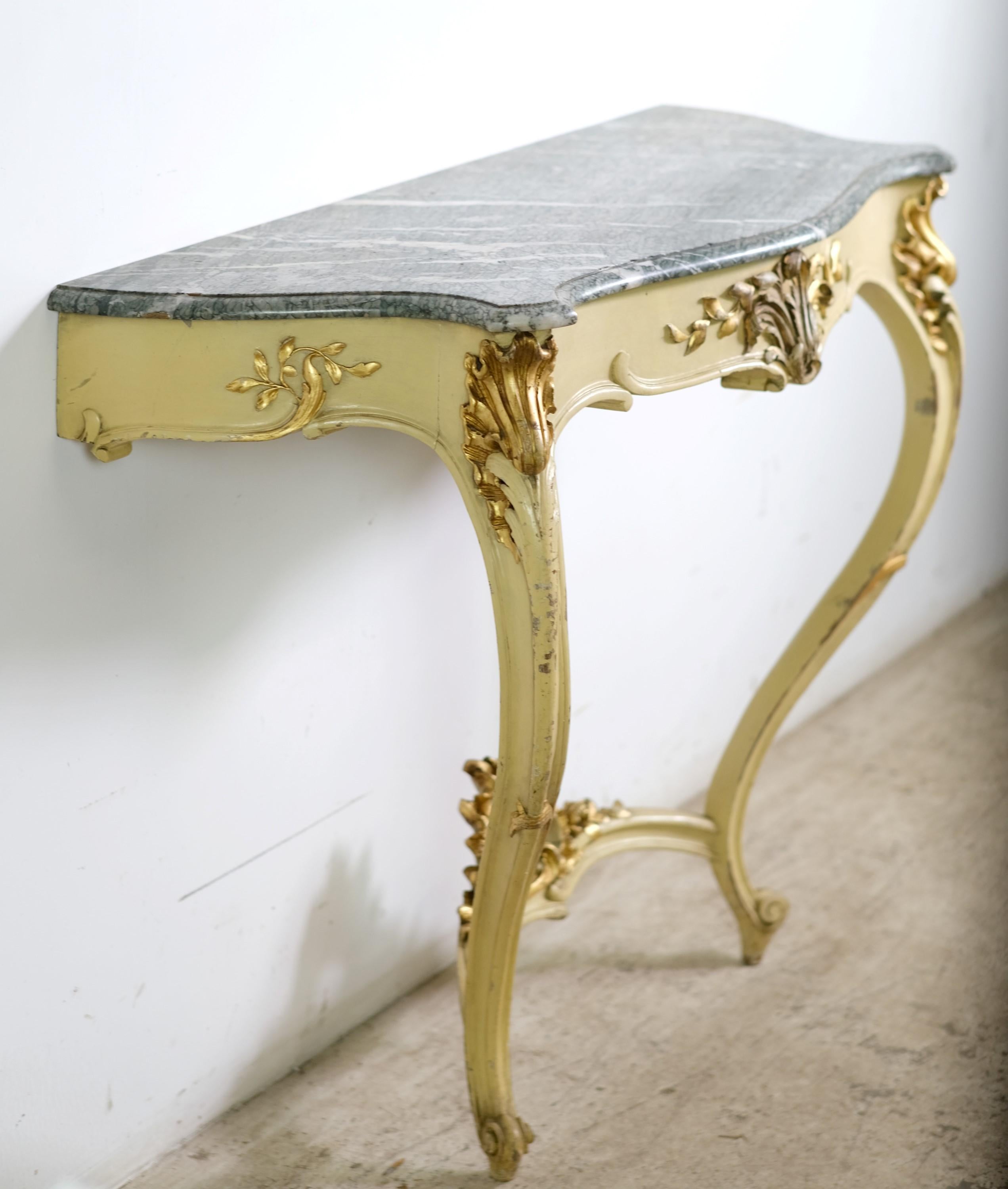 Ornate Gilt Rococo Console Table Green Marble Shelf Italy 1