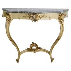 Ornate Gilt Rococo Console Table Green Marble Shelf Italy