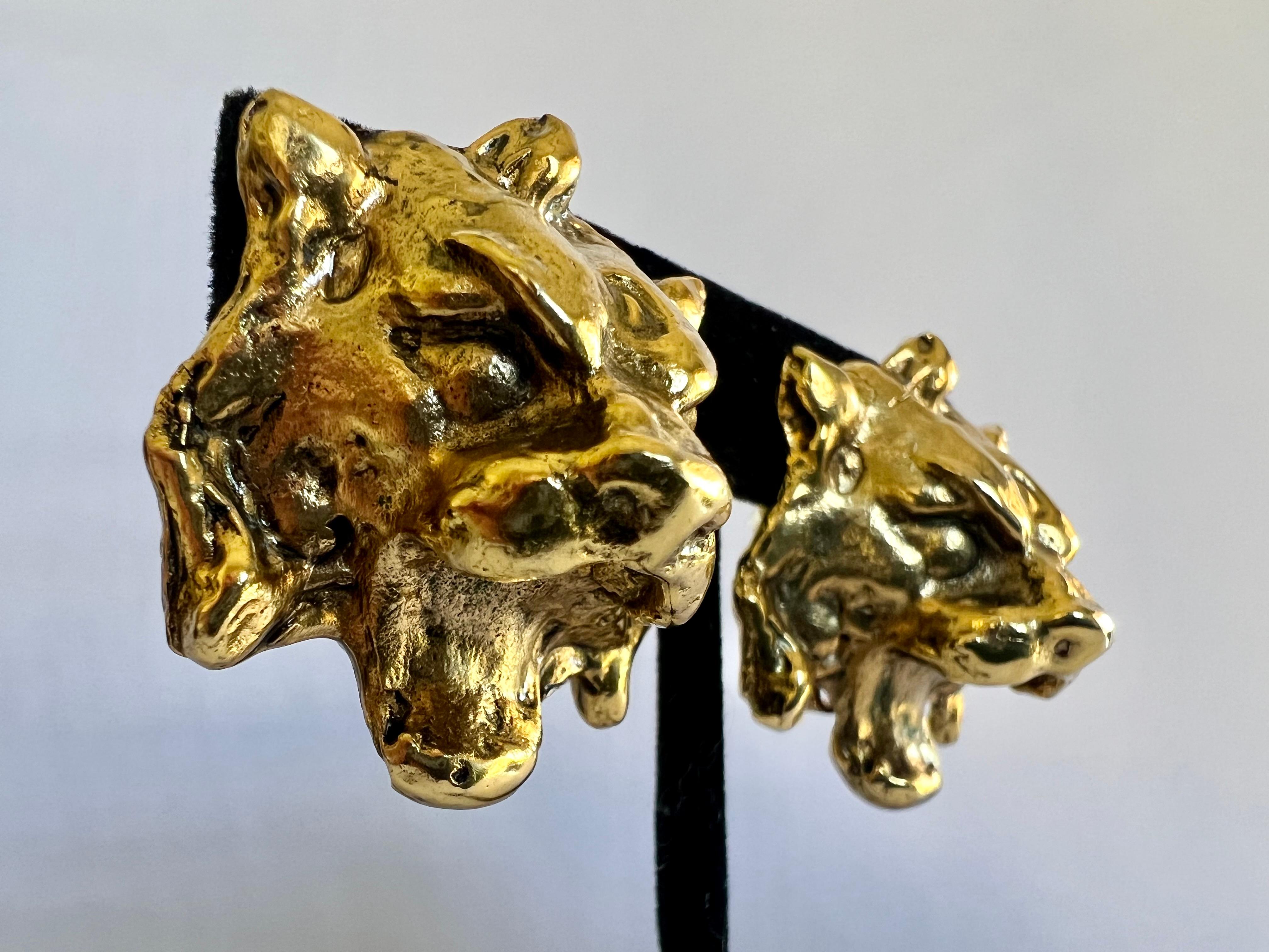 Women's Ornate Gilt Tiger Clip-On Earrings  For Sale