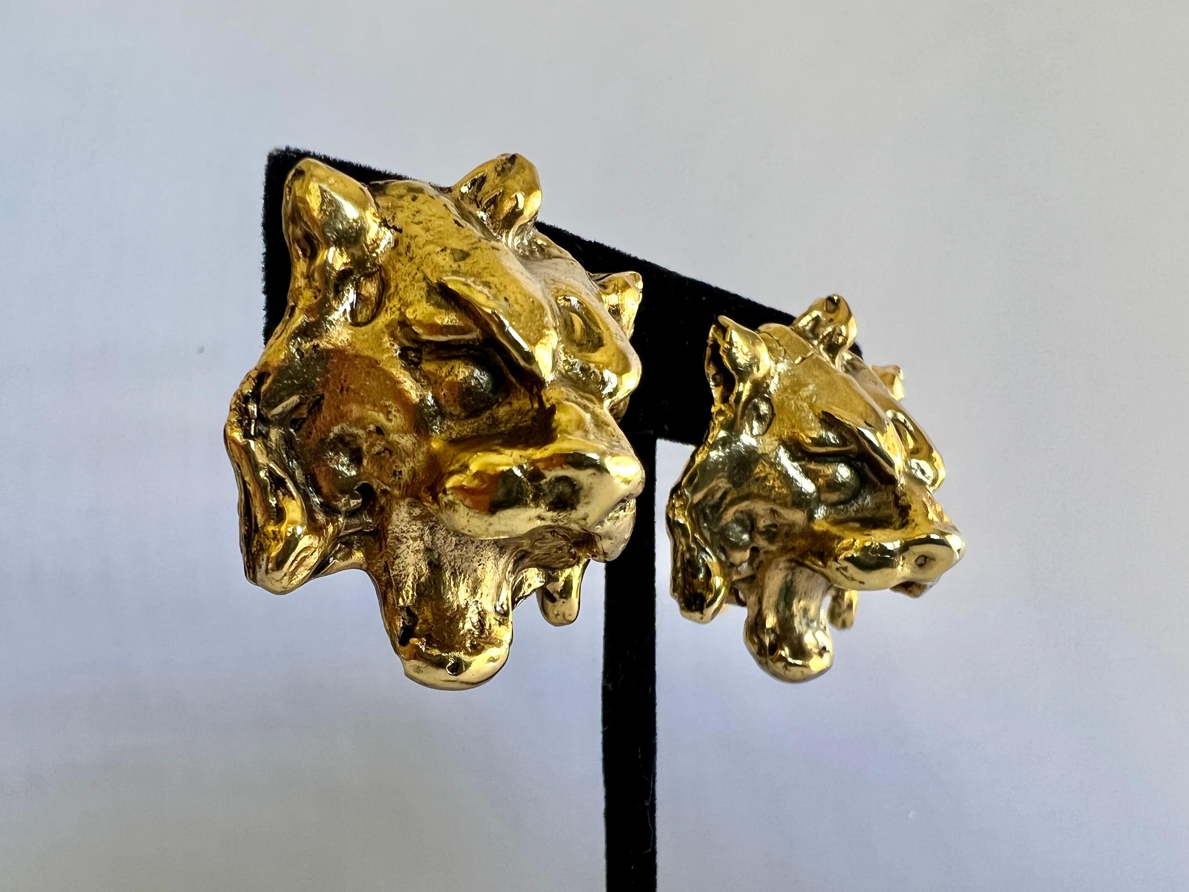 Ornate Gilt Tiger Clip-On Earrings  For Sale 1