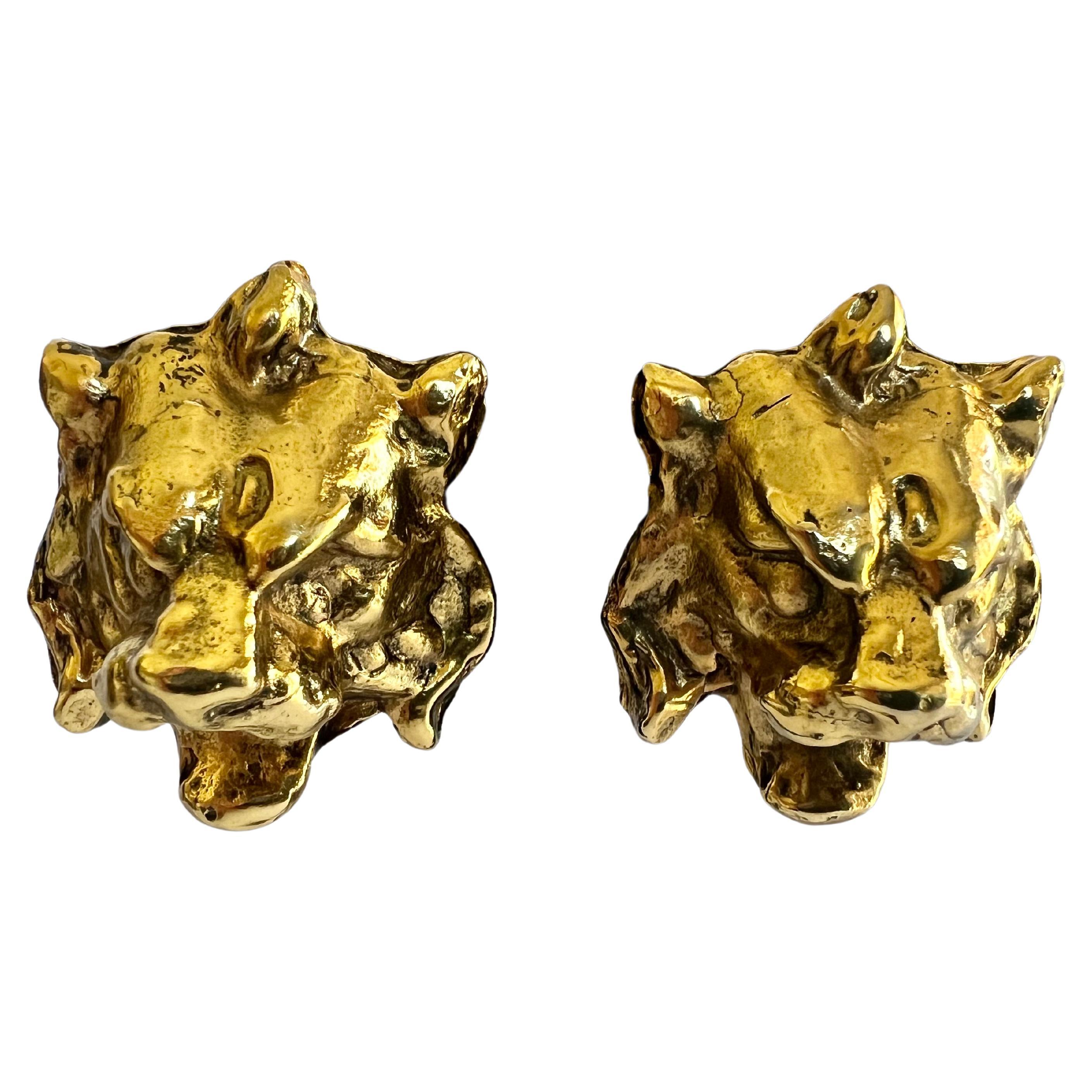 Pendientes de clip de tigre dorado ornamentado 