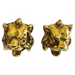 Ornate Gilt Tiger Clip-On Earrings 