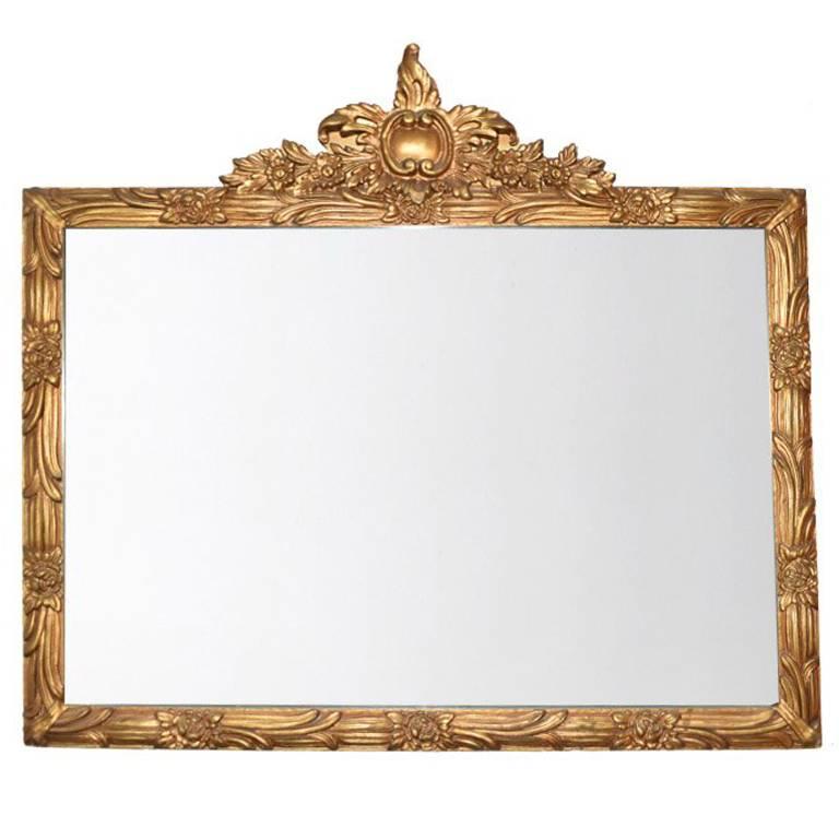 Ornate Gold Giltwood Wide Mirror with HandCarved Details For Sale at