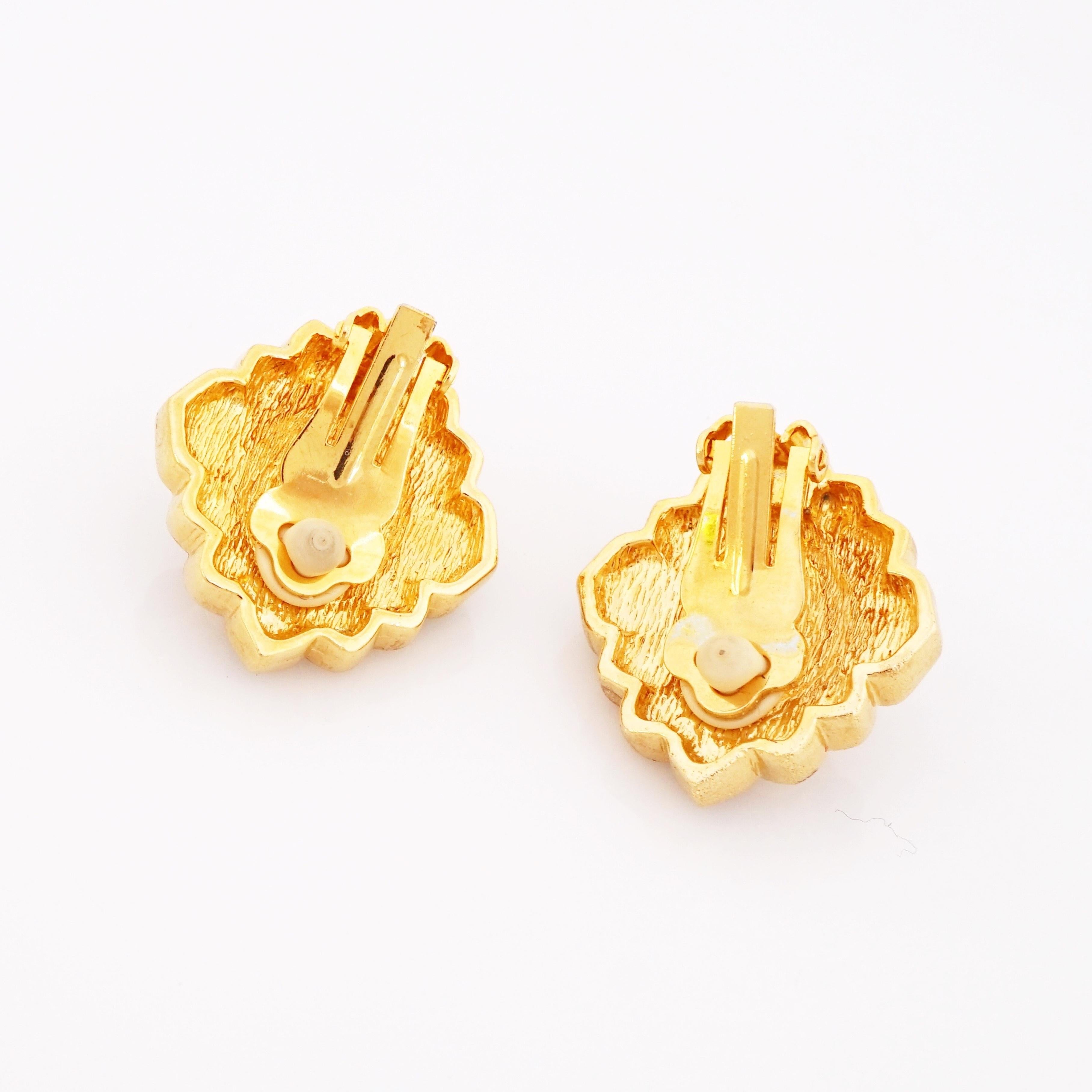 Ornate Gold Mughal Earrings With Crystal Pavé & 