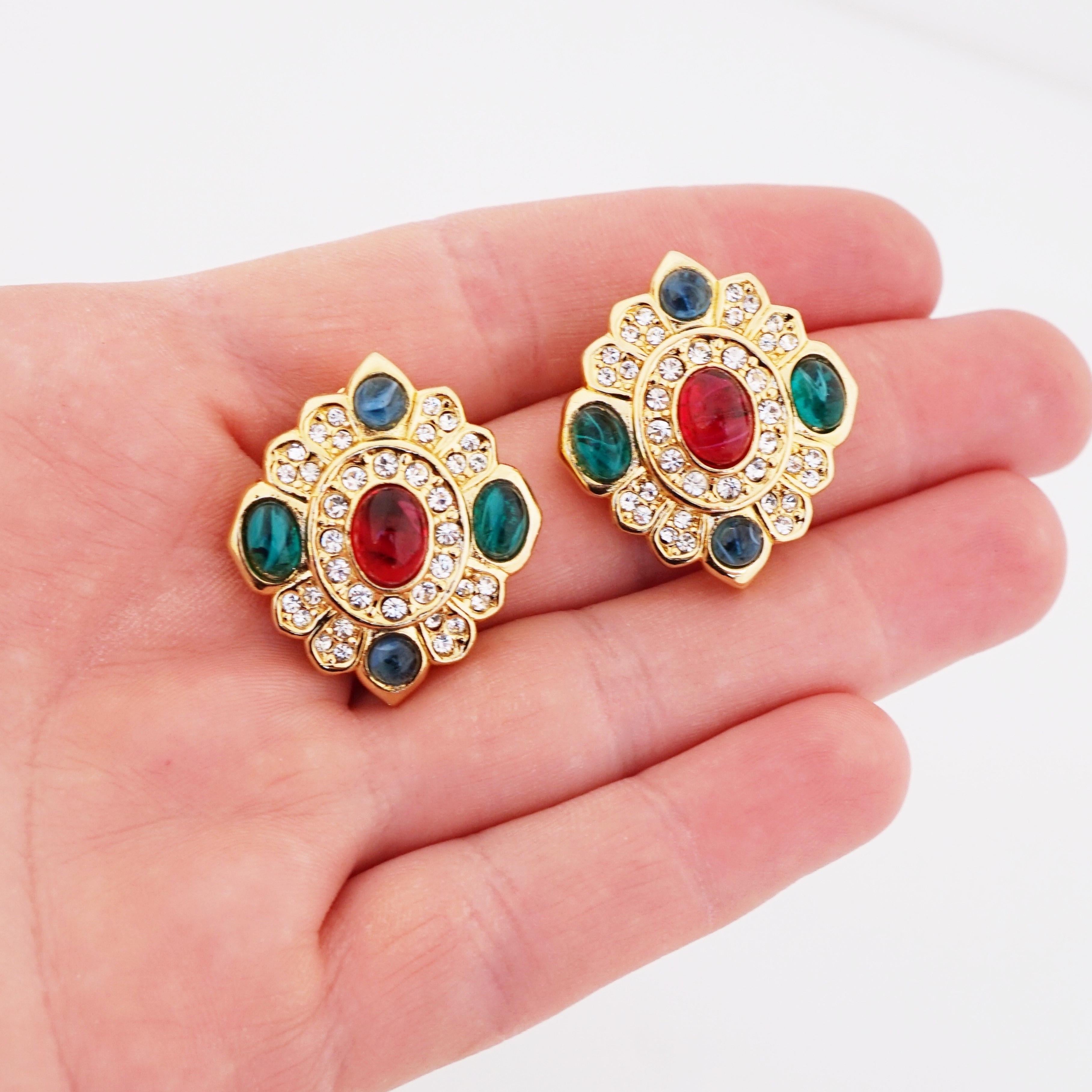 Women's Ornate Gold Mughal Earrings With Crystal Pavé & 