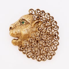 Ornate Gold Openwork Lion Head Figural Brooch By Jeanne, 1970s
