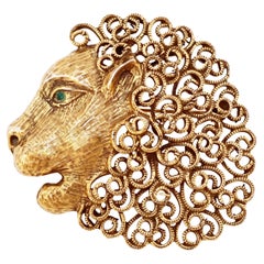 Ornate Gold Openwork Lion Head Figural Brooch By Jeanne, 1970s