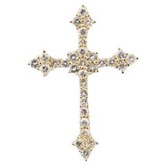 Ornate Gothic Style Pave Diamond Cross Pendant in 14K Gold