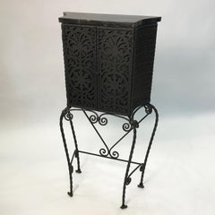 Ornate Gothic Wrought Iron Cabinet with Marble Top