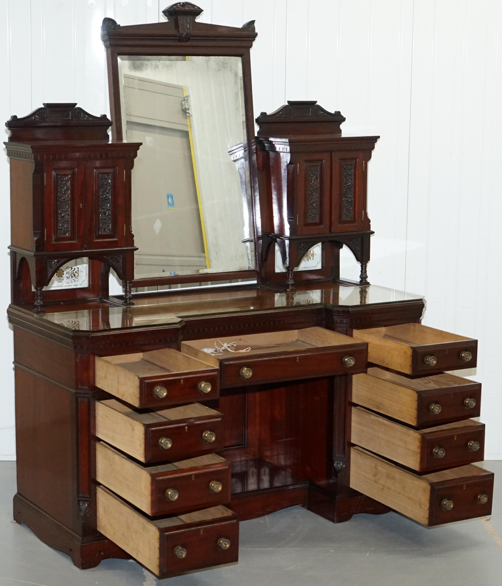 Ornate Grand Victorian Hardwood Dressing Table Loads of Drawers Storage Space 6