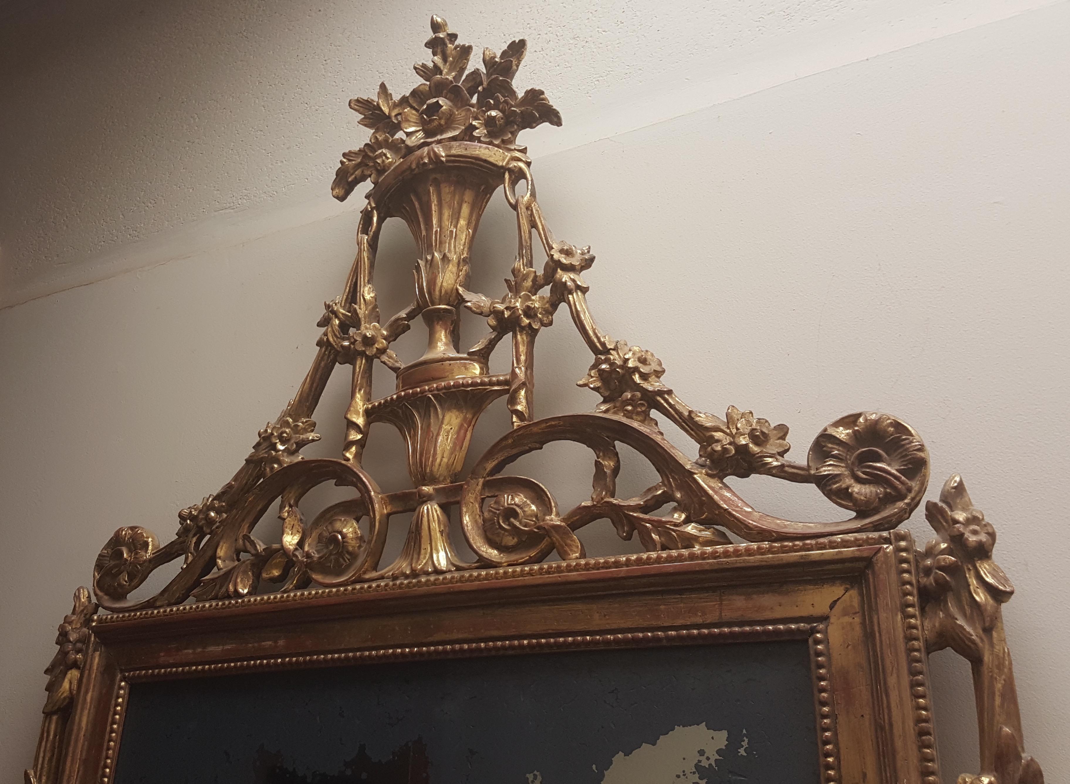 Burnished Ornate Hand Carved Mirror For Sale