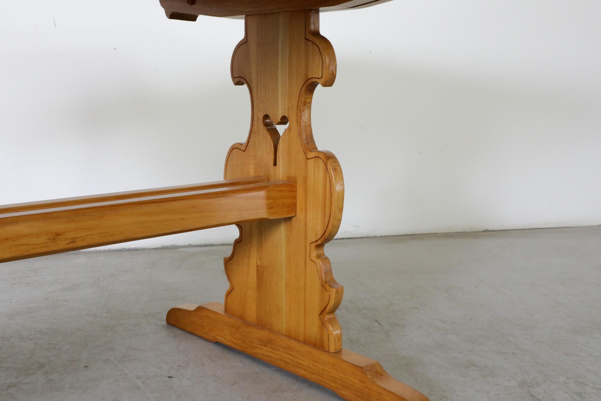 Ornate Hand-Carved Oak Brutalist Tyrolean Style Table with Trestle Base For Sale 5