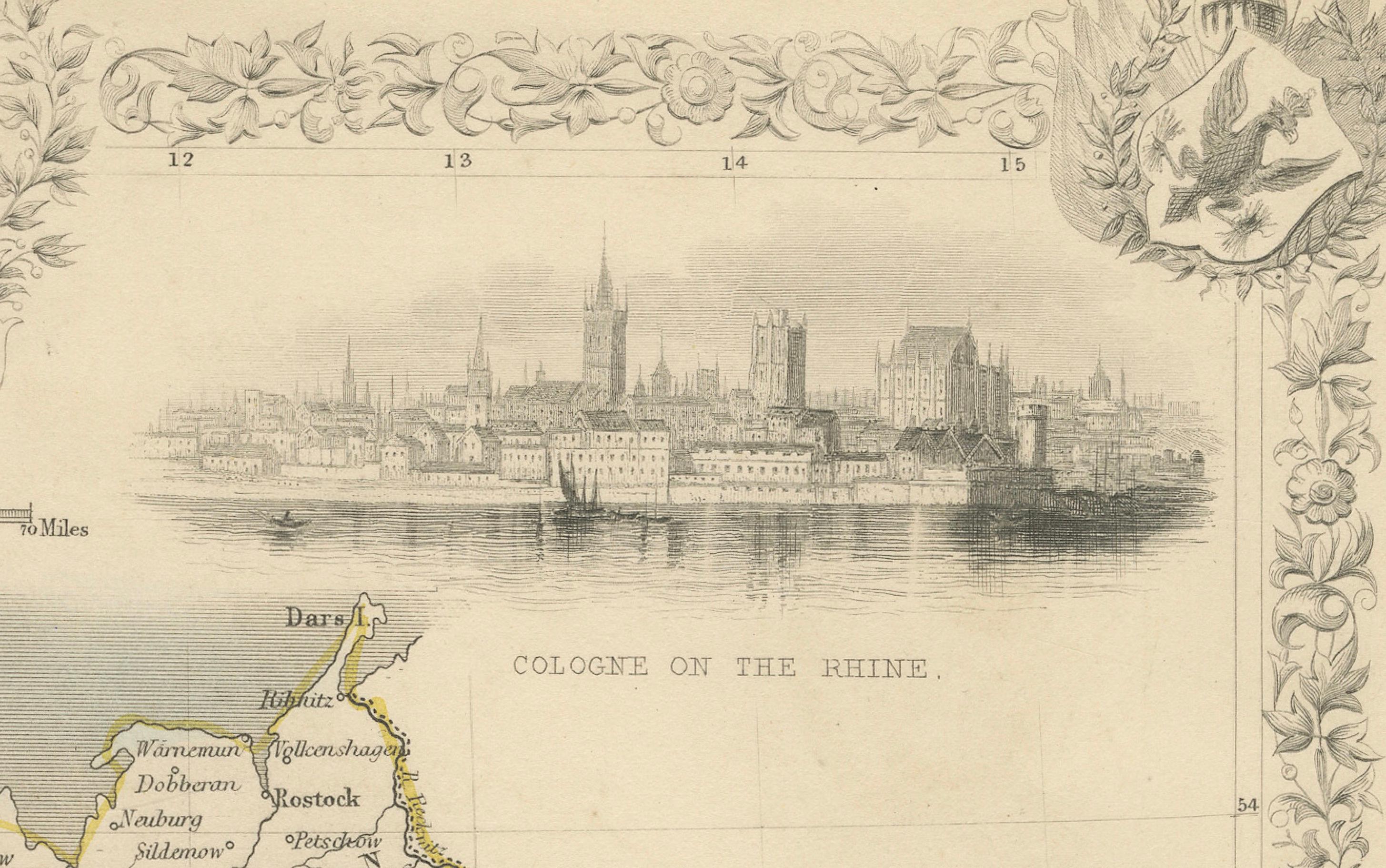 Papier Carte d'Allemagne ornée à la main par John Tallis avec Vignettes, vers 1850 en vente