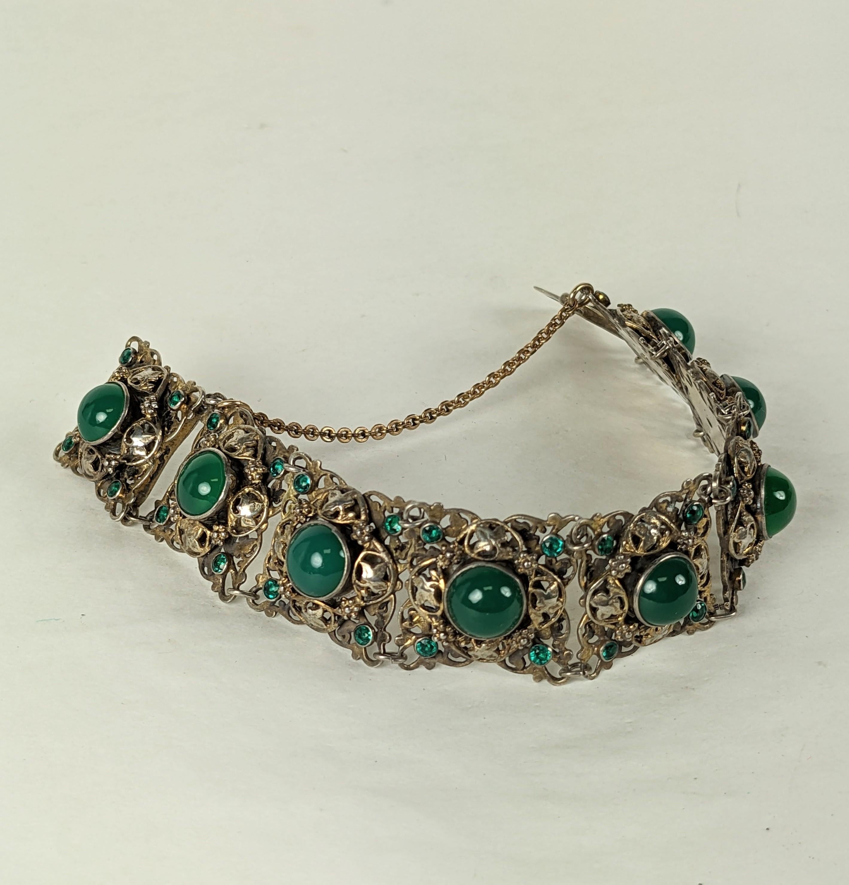 Women's or Men's Ornate Hungarian Green Onyx Bracelet For Sale
