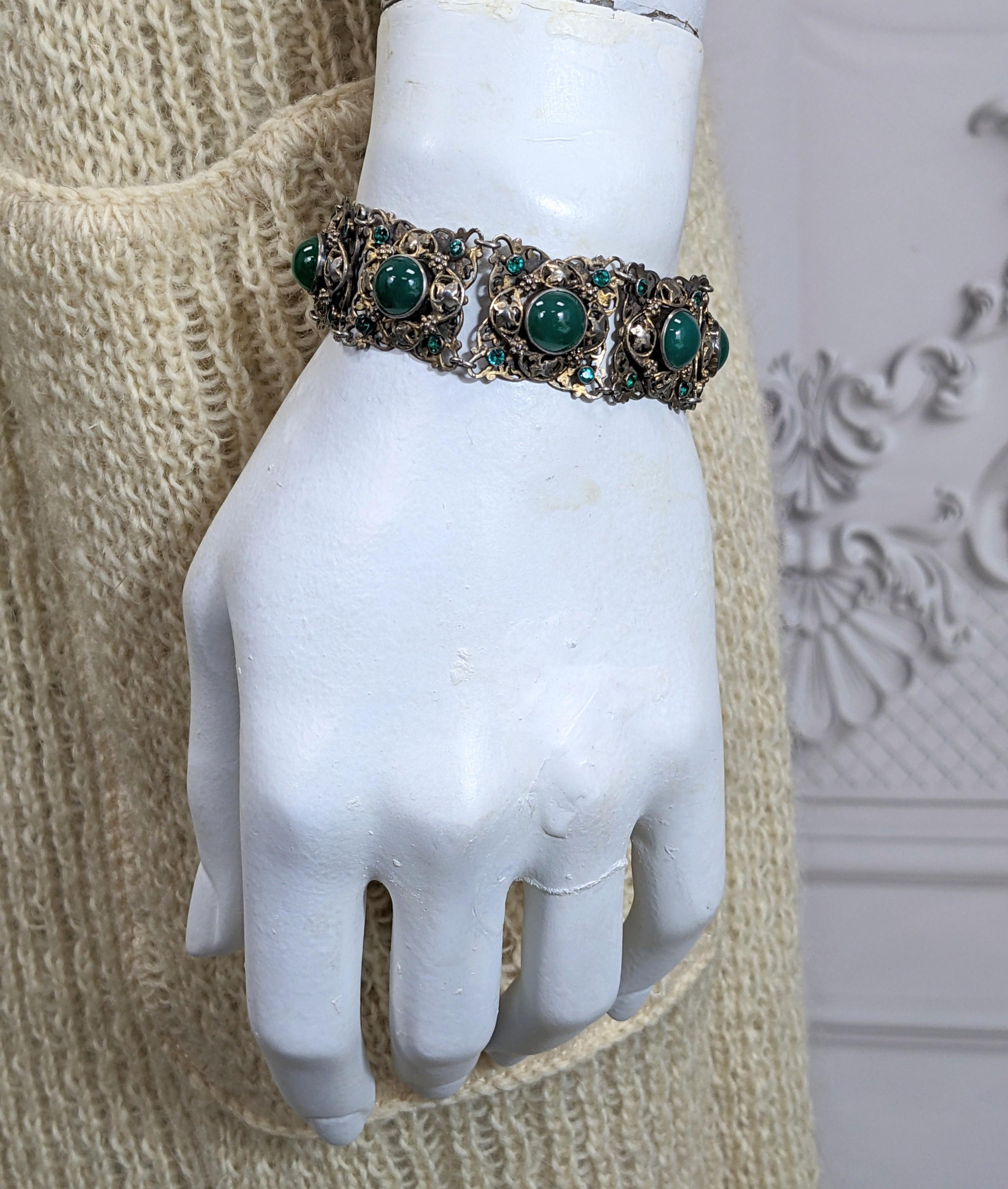 Ornate Hungarian Green Onyx Bracelet For Sale 2