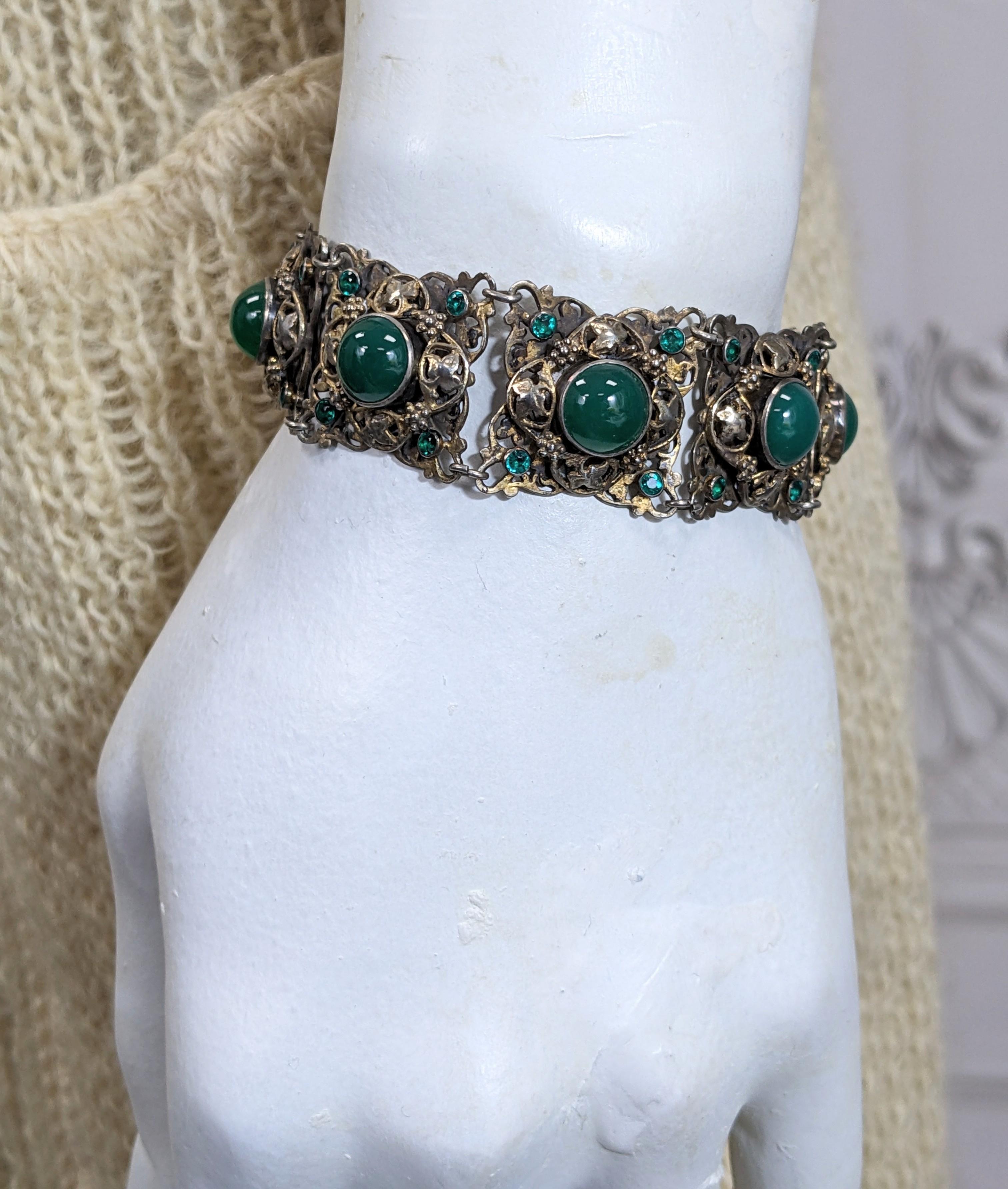 Ornate Hungarian Green Onyx Bracelet For Sale 3
