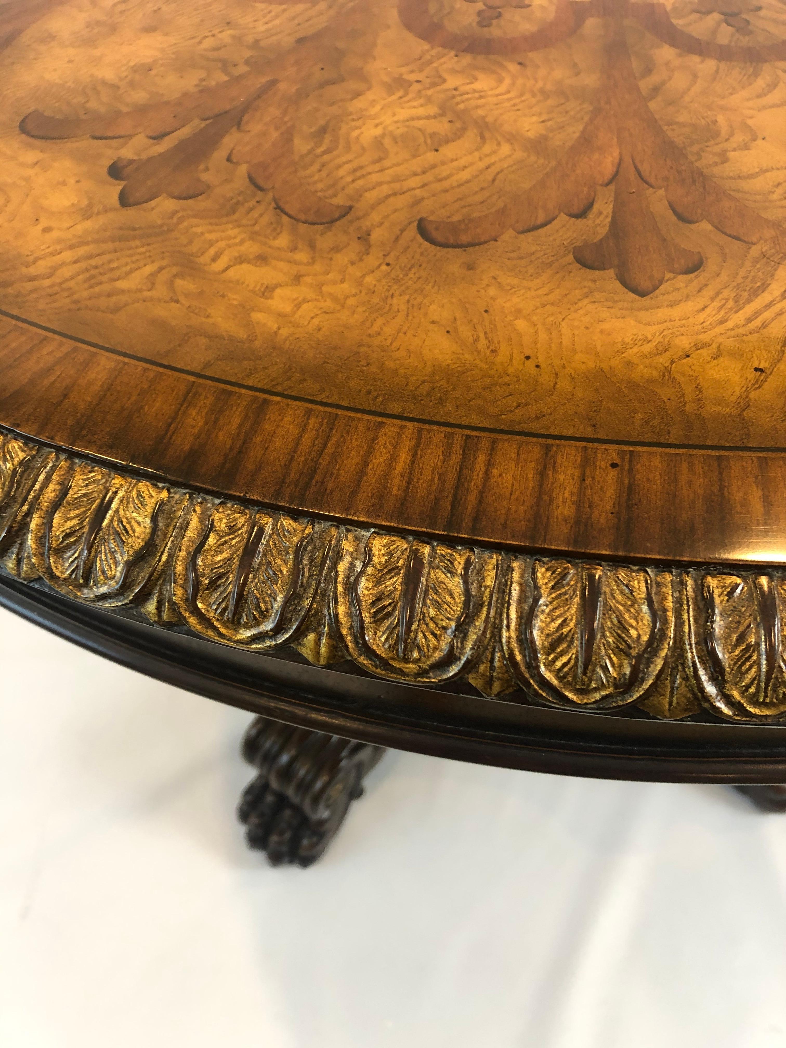Inlay Ornate Inlaid Round Center Table with Gilt Decoration by Maitland Smith