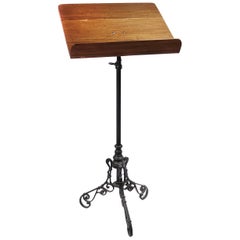 Antique Ornate Iron and Oak Book Stand