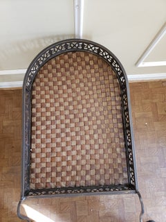 Ornate Iron and Webbed Leatherette and Rush Serving Cart, Circa 1980s