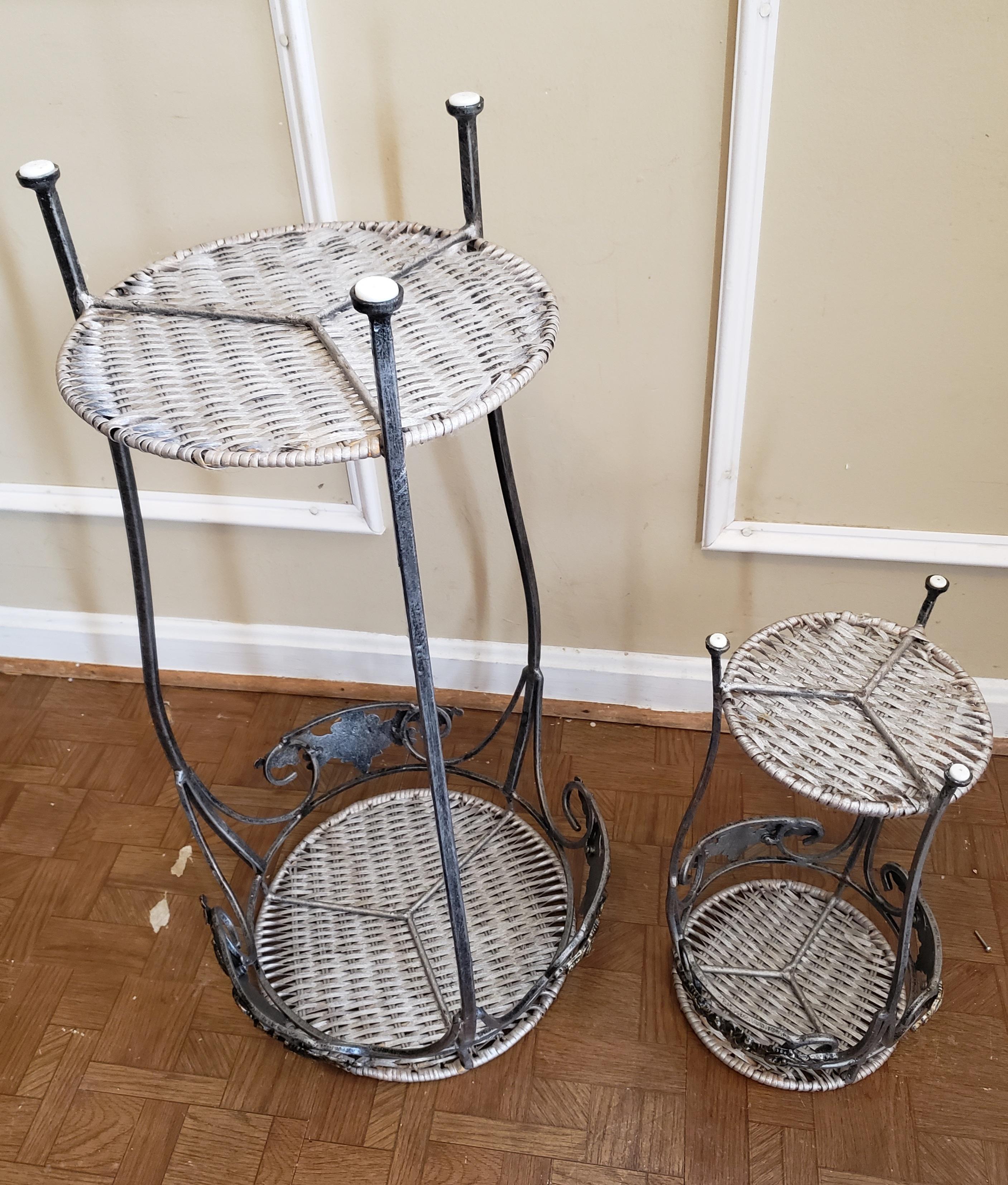 Ornate Iron and Wicker Stands, a Pair For Sale 3