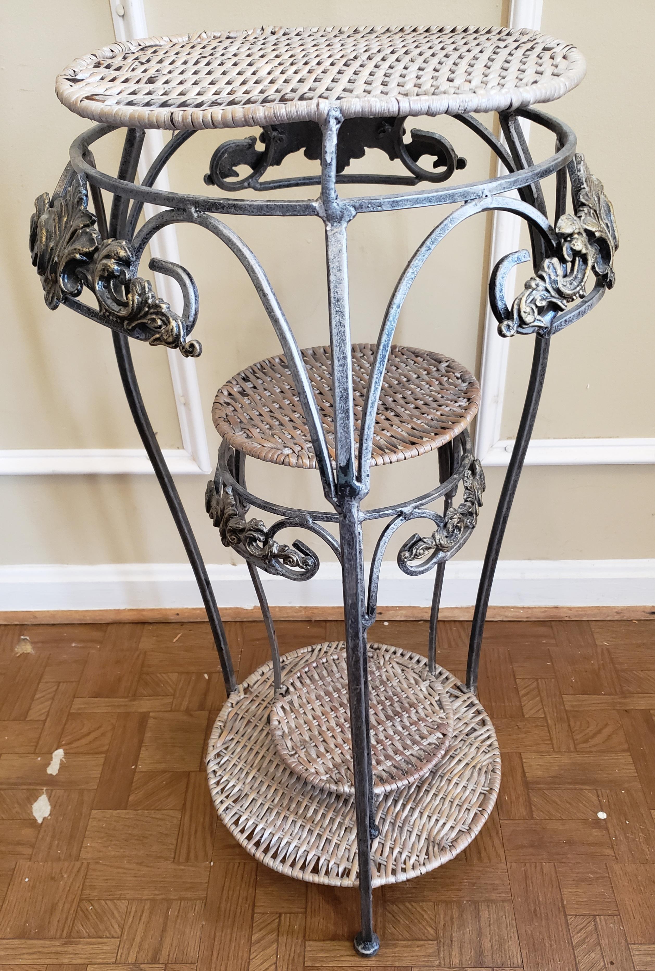Ornate Iron and Wicker Stands, a Pair In Excellent Condition For Sale In Germantown, MD