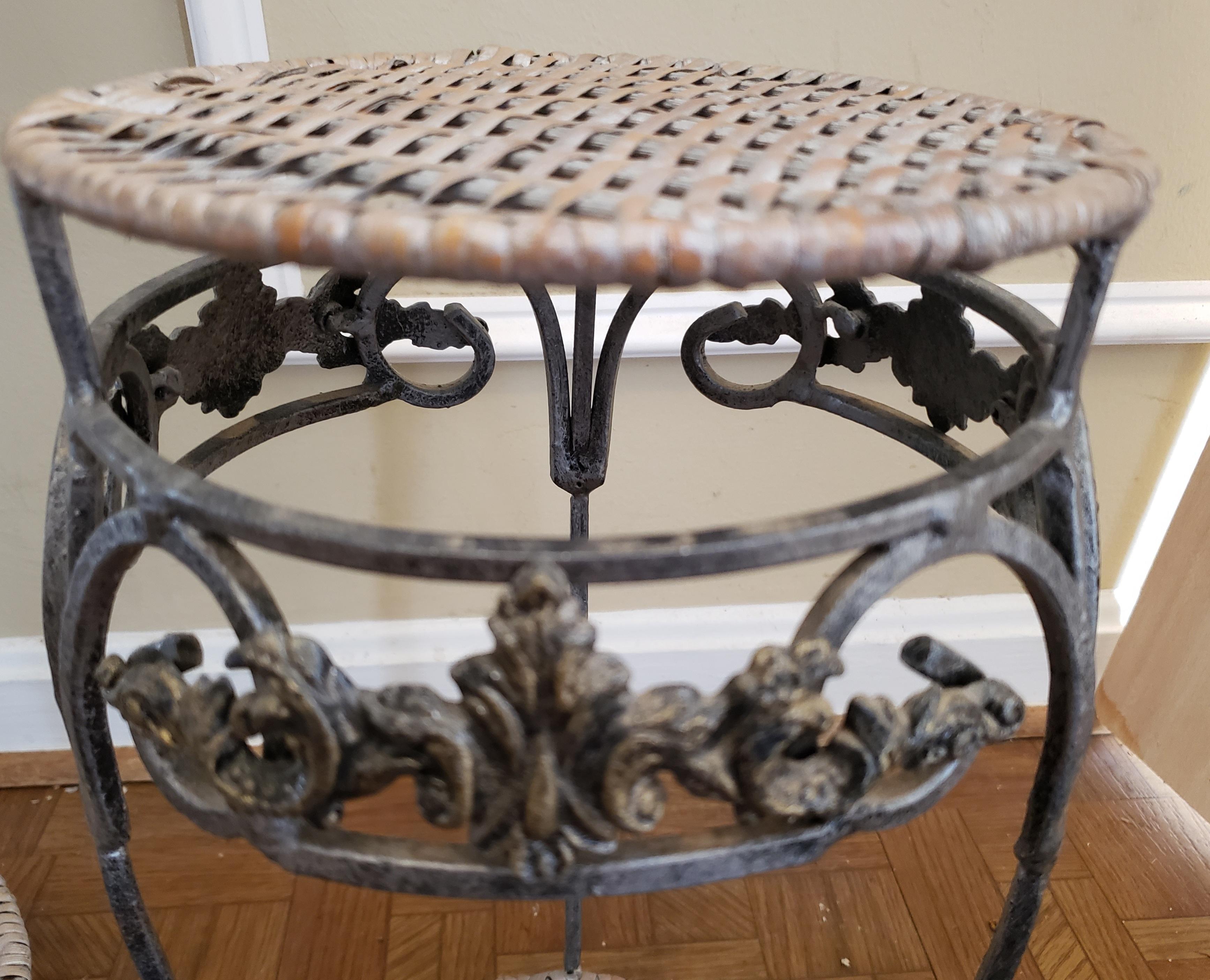 Ornate Iron and Wicker Stands, a Pair For Sale 1