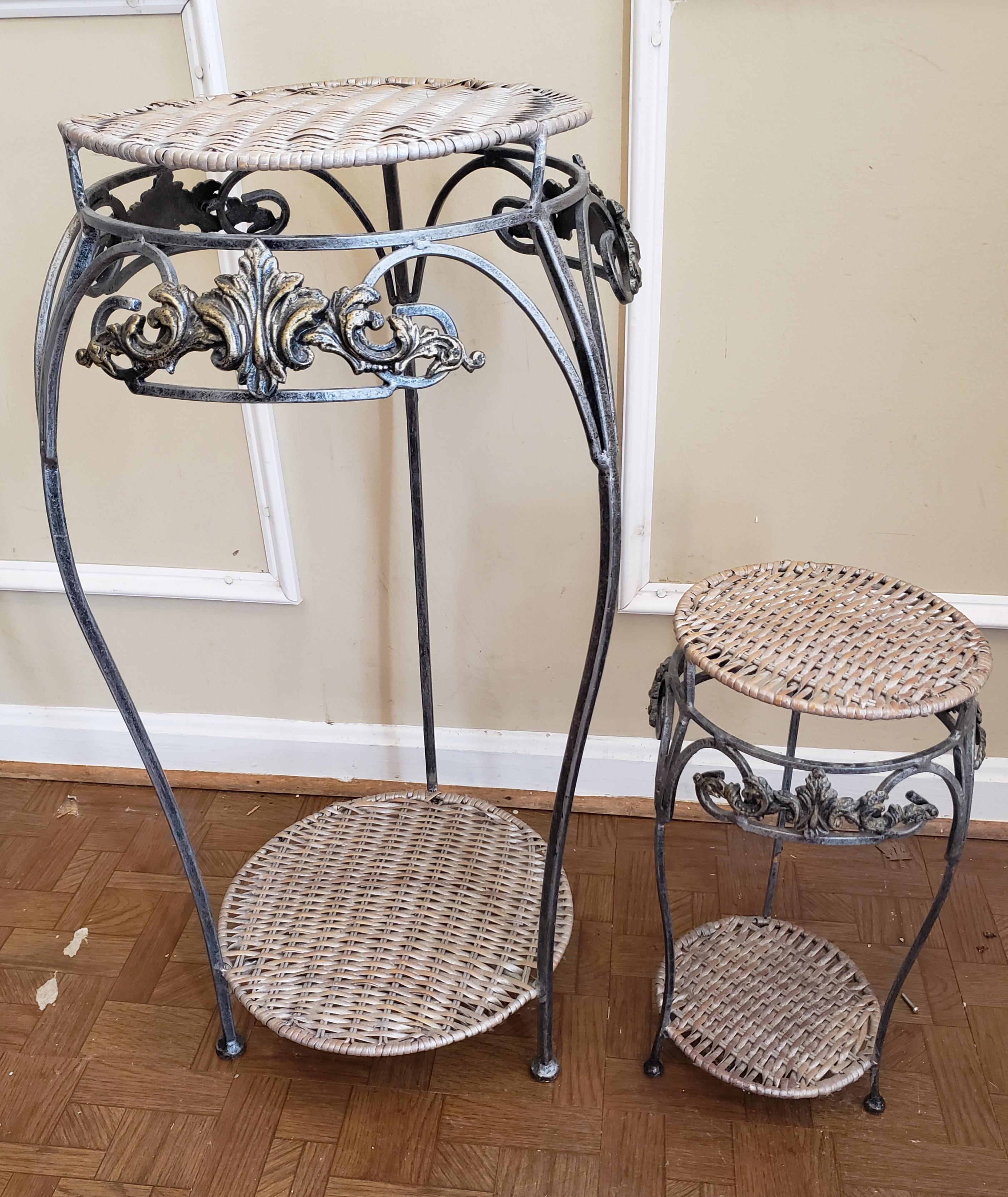 Ornate Iron and Wicker Stands, a Pair For Sale 2
