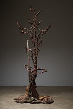 Ornate Iron Hallway Piece with Hunting Theme - Brown and Gold Accents