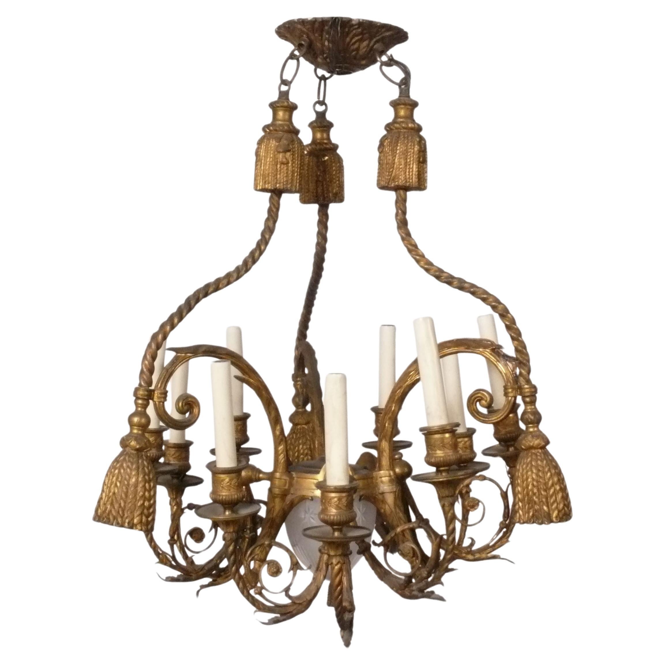 Ornate Italian Gilt Metal Chandelier 23" x 16.75" For Sale