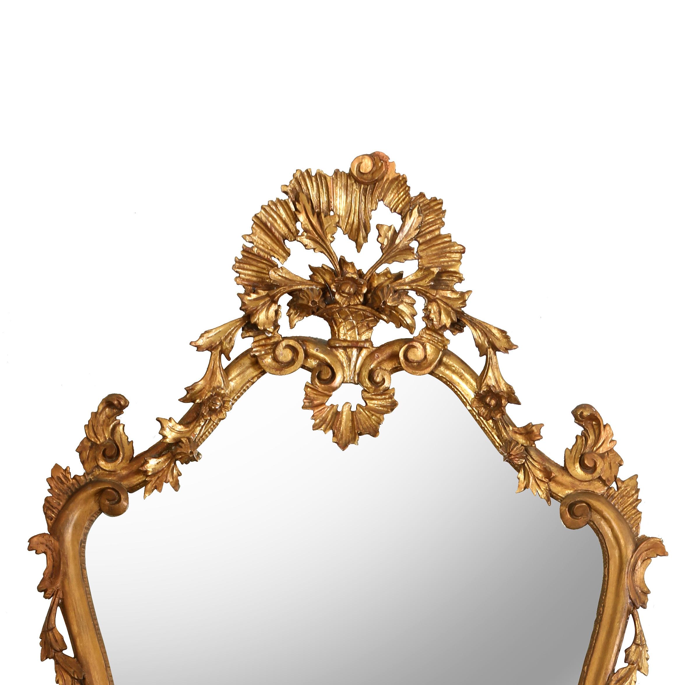 20th Century Ornate Italian Giltwood Mirror With Foliate Detail For Sale