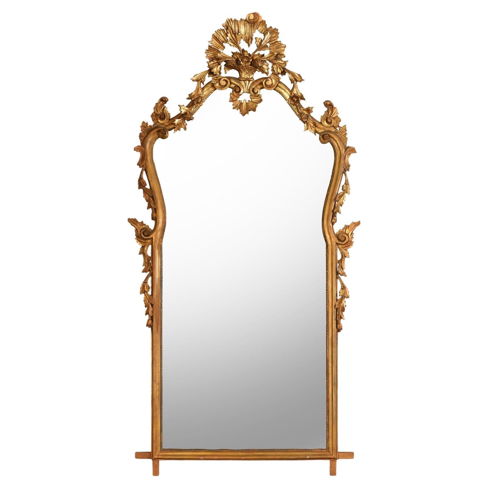 Ornate Italian Giltwood Mirror With Foliate Detail For Sale