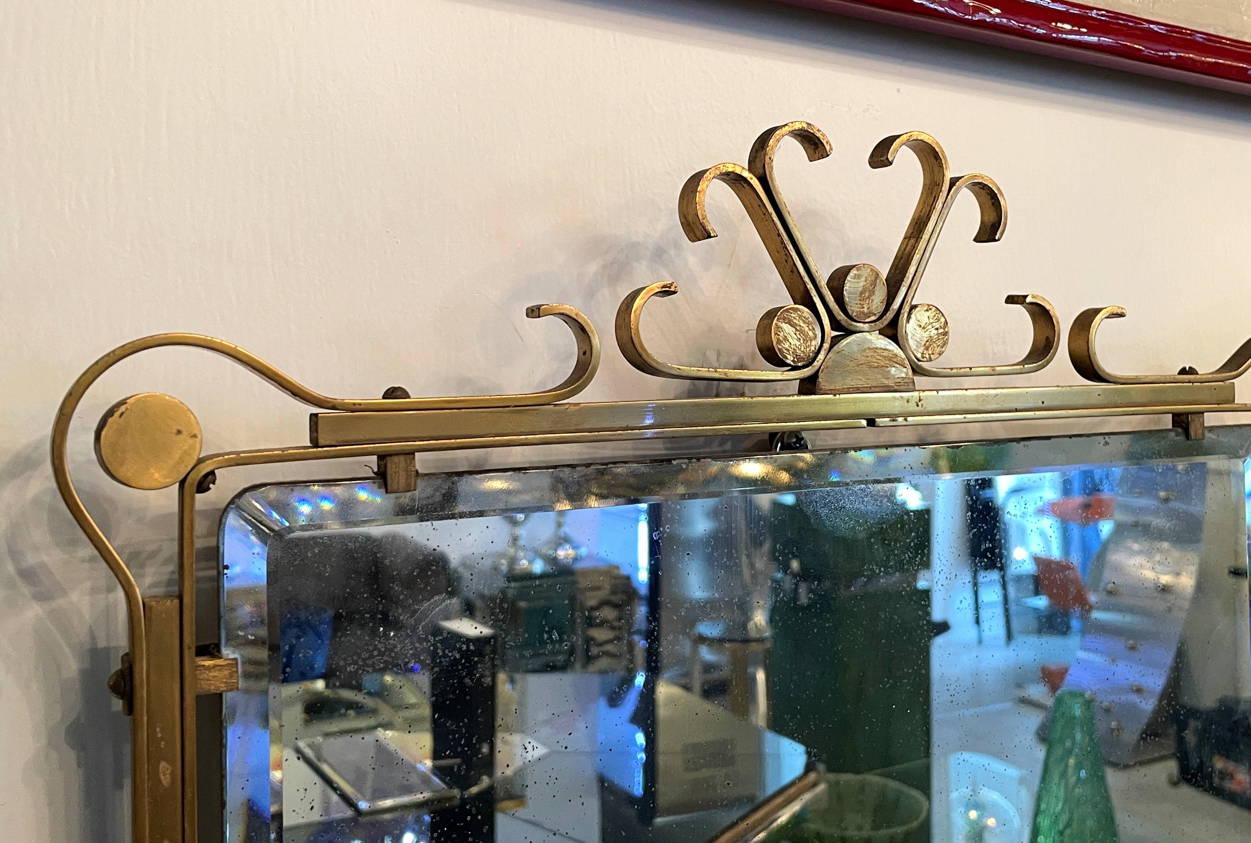 Mid-Century Modern Ornate Italian Mid-Century Brass Mirror For Sale
