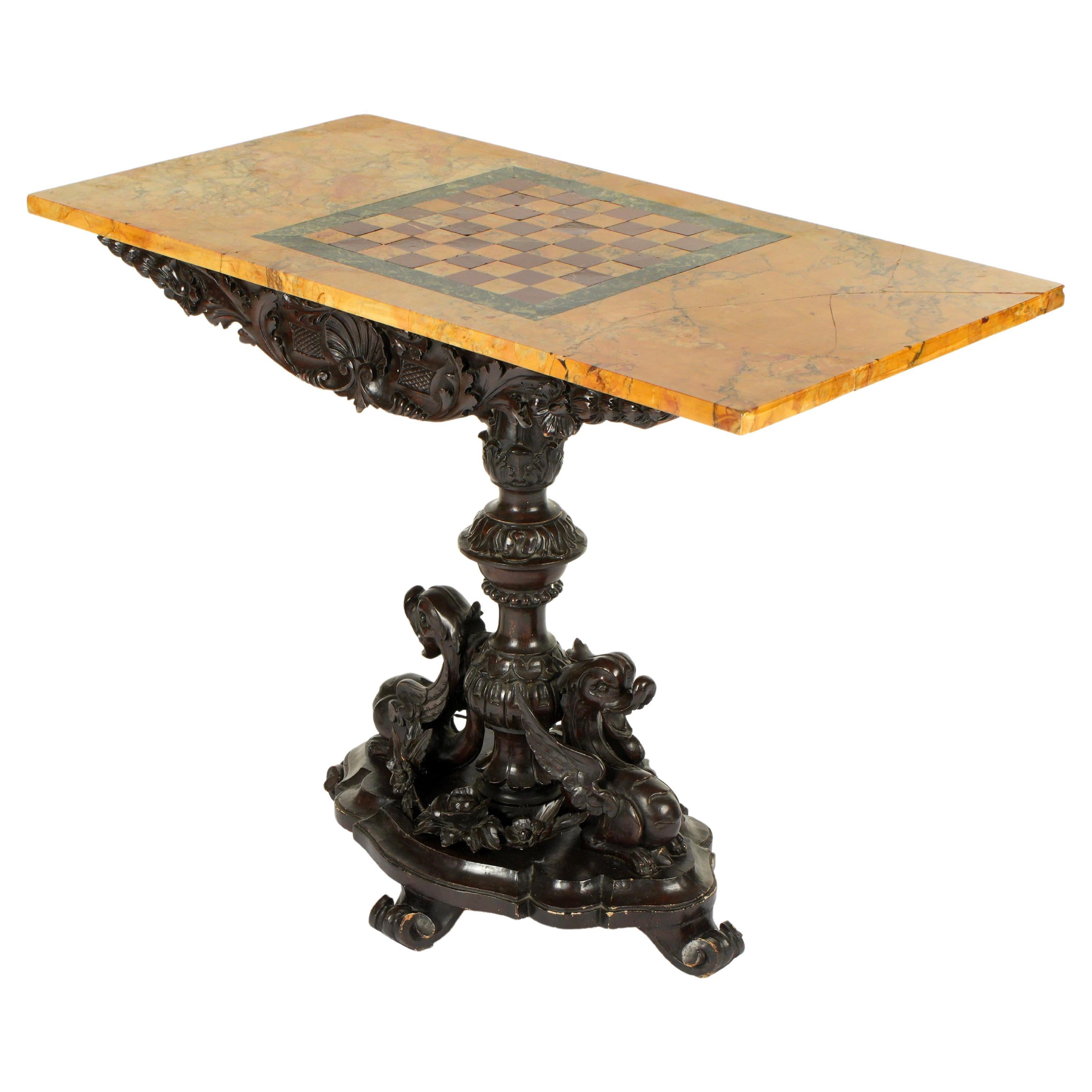 Mesa de juego ornamentada con tapa de mármol italiano Pietra DURA en venta 3