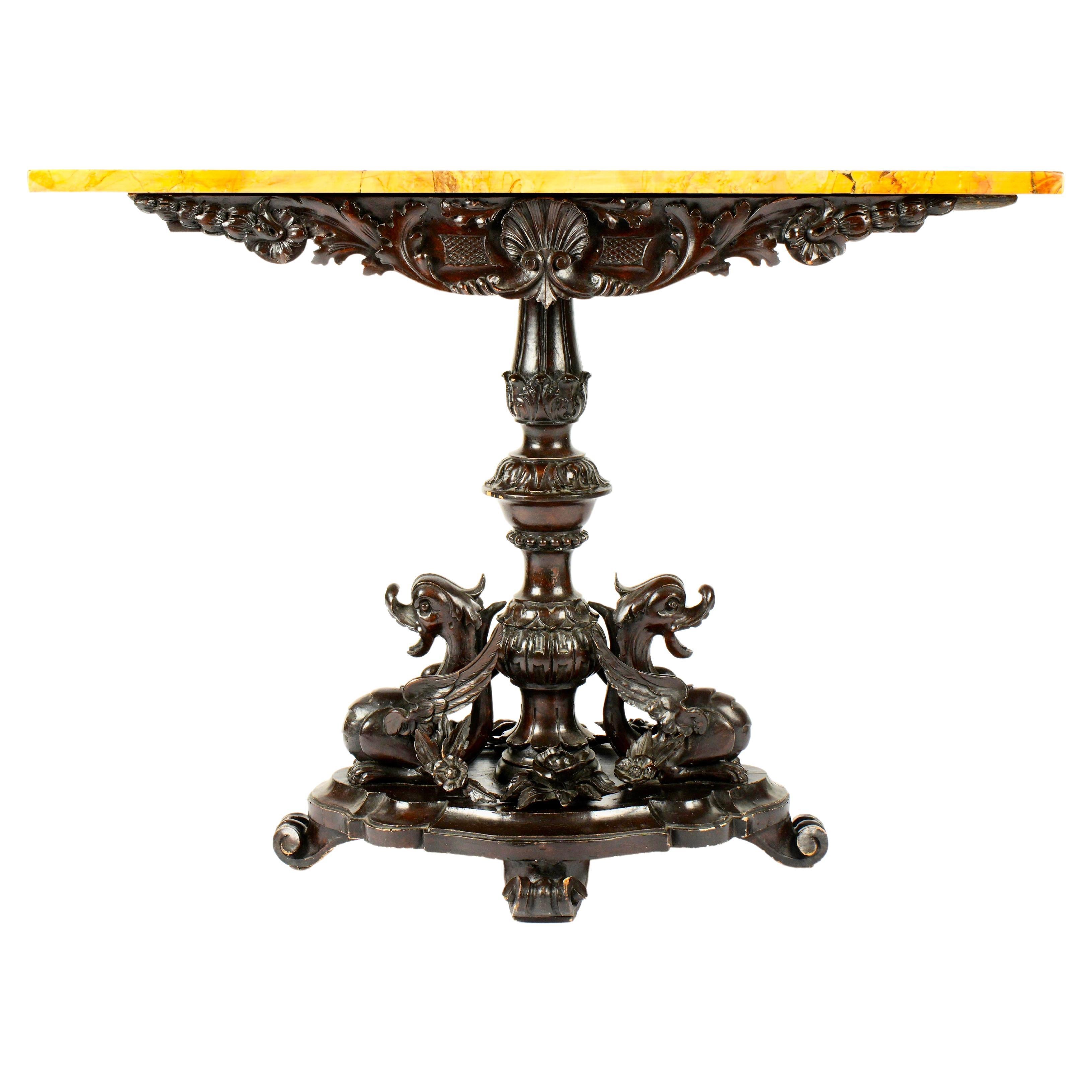Mesa de juego ornamentada con tapa de mármol italiano Pietra DURA siglo XIX en venta