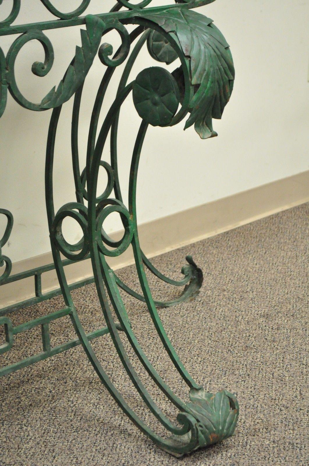 Ornate Italian Regency Style Green Wrought Iron Marble-Top Console Table 2