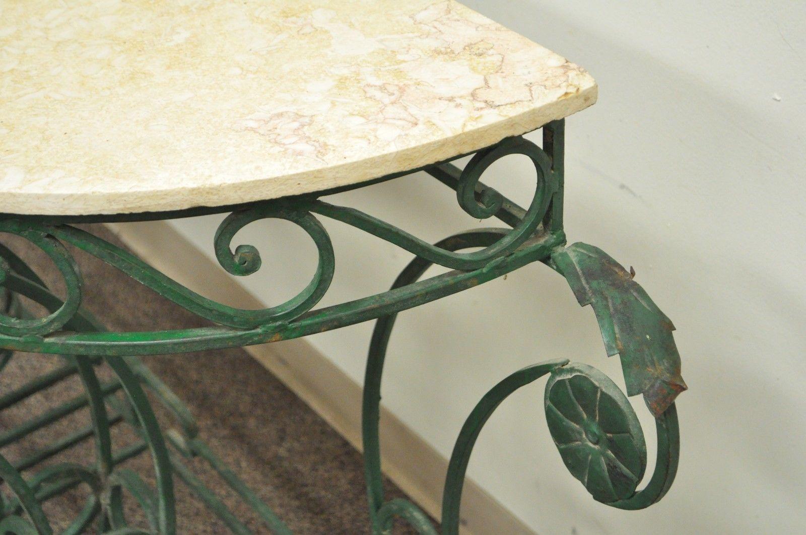 Ornate Italian Regency Style Green Wrought Iron Marble-Top Console Table 5