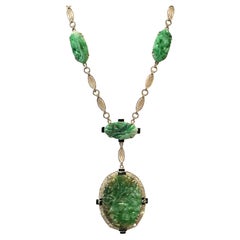 Ornate Jadeite Onyx Diamond Necklace