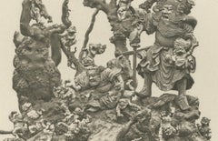 Ornate Japanese Sculpture Depicting Mythological and Folkloric Figures, 1884