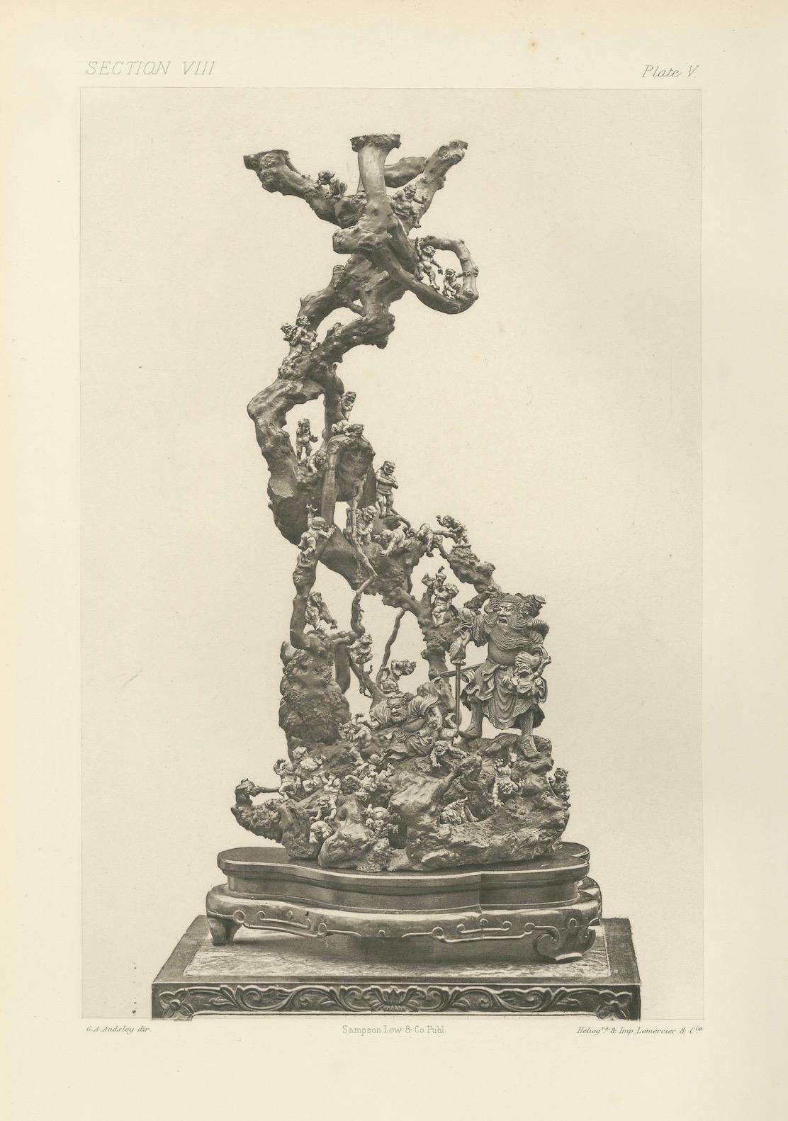Escultura ornamentada japonesa que representa figuras mitológicas y folclóricas, 1884 Papel en venta
