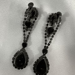Ornate Japanned Great Cut Clear Rhinestone Vintage Drop Earrings