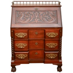Ornate Late Victorian Block Front Drop Front Secretary Desk